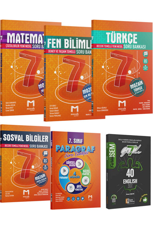 Mozaik 7. Sınıf Matematik Fen Türkçe Sosyal Paragraf Soru Seti 2024 (40'Lı İngilizce Deneme Hediye)