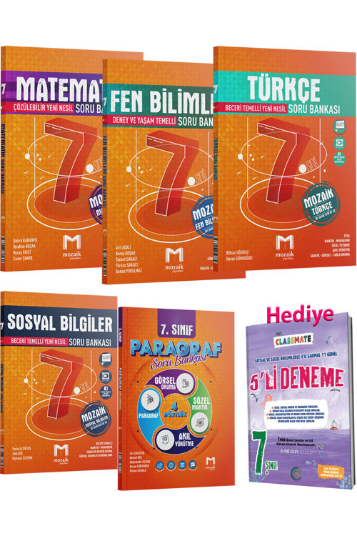Mozaik 7. Sınıf Matematik Fen Türkçe Sosyal Paragraf Soru Seti 2024 (Okyanus 5 Li Deneme Hediye)
