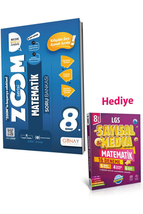 8.Sınıf Zoom Serisi Matematik Soru Bankası Ve Ünlüler Karması Medya Matematik Deneme (2 Kitap)