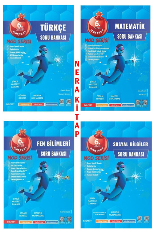 Nartest 6. Sınıf Yeni Nesil Matematik-Türkçe-Fen Bilimleri-Sosyal Mod Soru Bankası(4'Lü Set)