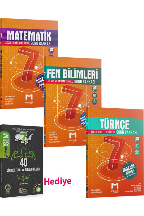 Mozaik 7. Sınıf Matematik Fen Türkçe Soru Bankası Seti 2024 (İsem Din Kültürü Deneme )