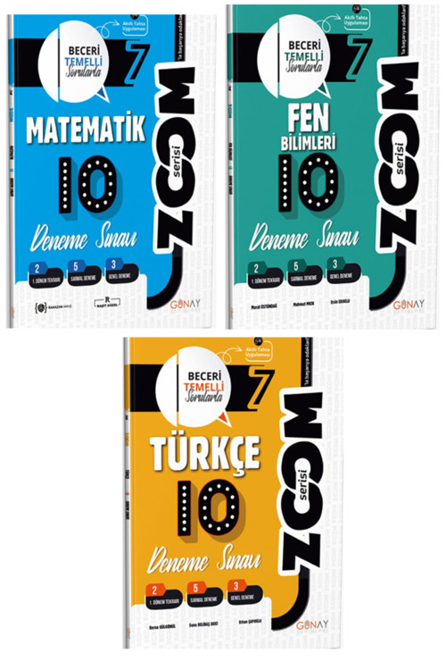 Günay Yayınları 7. Sınıf Zoom Matematik, Türkçe, Fen, Deneme Sınavı Seti 2022 Yeni Baskı