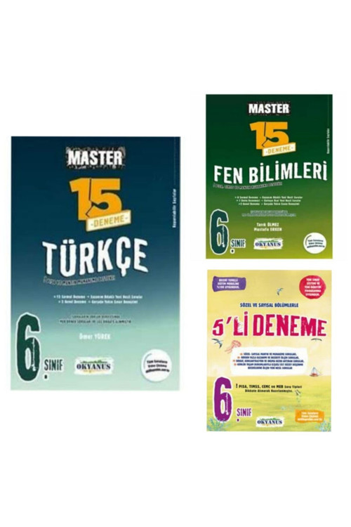 6. Sınıf Türkçe, Matematik, Fen Bilimleri 15'Li Branş Deneme + 5'Li Sarmal Deneme