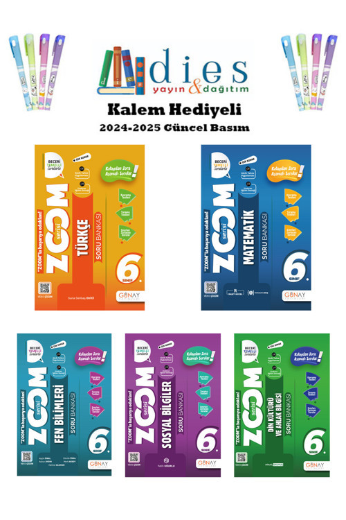 Günay Yay. 6. Sınıf Zoom Türkçe + Matematik + Fen B. + Sosyal B. + Din K. Soru Bankaları Set