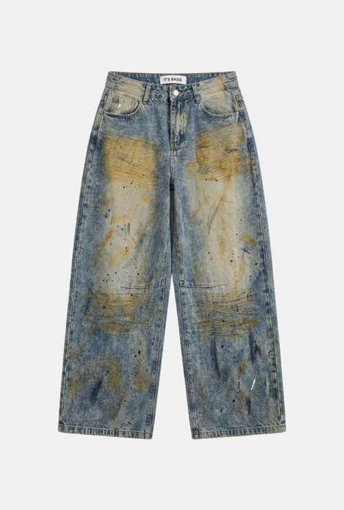 Kadın Kot Rengi Palazzo Fit T14T Özel Yıkama Tasarım Denim Jean