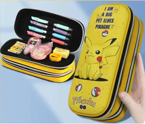 Pokemon Pikachu Büyük Kapasiteli Çift Fermuarlı 3D Sert Kapaklı Kalem Kutusu