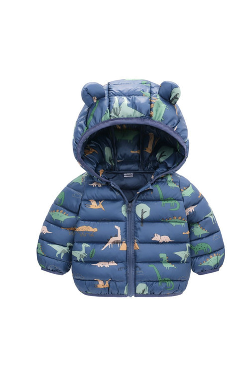 Lacivert Dinazor Baskılı Puffy Mont - Laci Dino Pufudik Mont (4-5 Yaş)