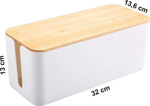 Kablo Düzenleme Kutusu (Bambu+Beyaz Renk-Büyük Boy) GT-PK02