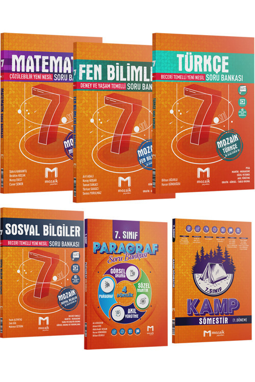 Mozaik 7. Sınıf Matematik Fen Türkçe Sosyal Paragraf Soru Seti 2024 (Mozaik 1.Dönem Kamp Hediye)