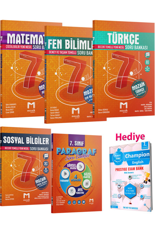 Mozaik 7. Sınıf Matematik Fen Türkçe Sosyal Paragraf Soru Seti 2024 (Nartest İngilizce Sb Hediye)