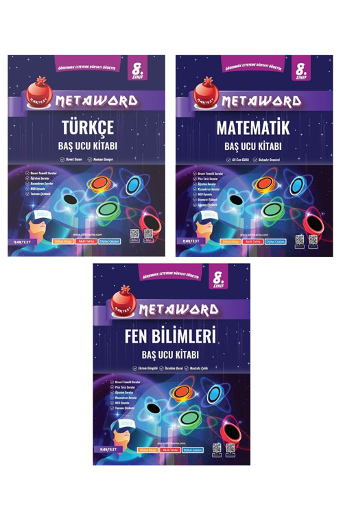Nartest 8. Sınıf Türkçe + Matematik + Fen Bilimleri Metaword Baş Ucu Kitabı 3 Kitap Set.