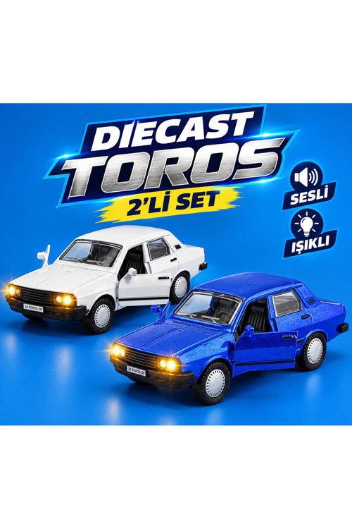 alpmodel Çek Bırak Mavi Beyaz Renault Sesli ve Işıklı 12 Cm Diecast Metal Model Oyuncak Araba 2'li Set