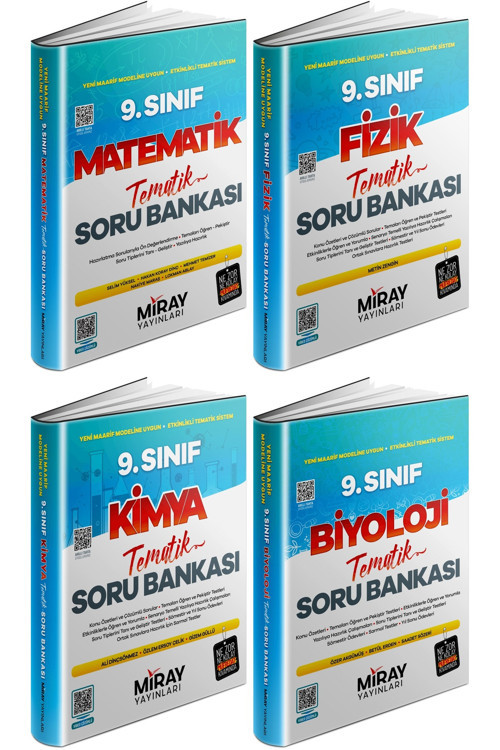 Miray 2025 9. Sınıf Matematik + Fizik + Kimya + Biyoloji Tematik Soru Seti 4 Kitap