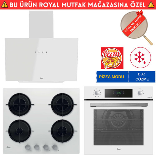 Roma / Beyaz Cam Dijital Turbo Ankastre Set (HO3158W+ HVW6MW +HDG6C1GWTK)