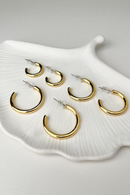 Gold Üç Çift Halka Küpe