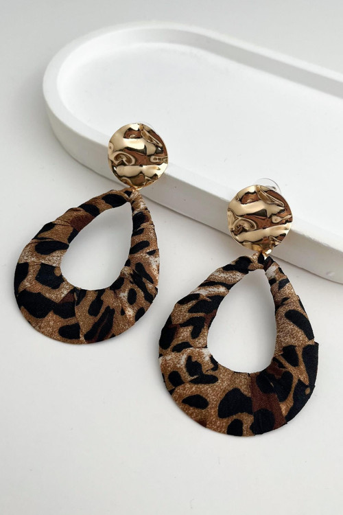 Altın Metal Detaylı Oval Leopar Sallantılı Küpe (7cm)