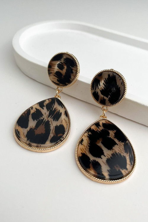 Leopar Desenli Oval Sallantılı Küpe (6cm)