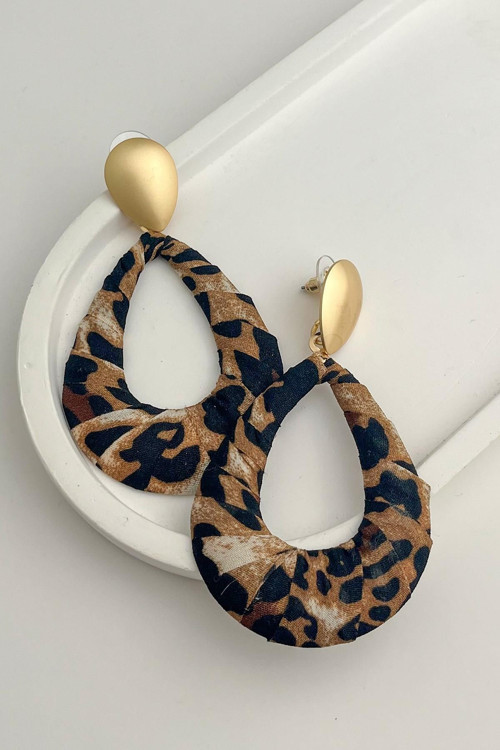 Oval metal Detaylı Leopar Desenli Sallantılı Küpe (4*7)