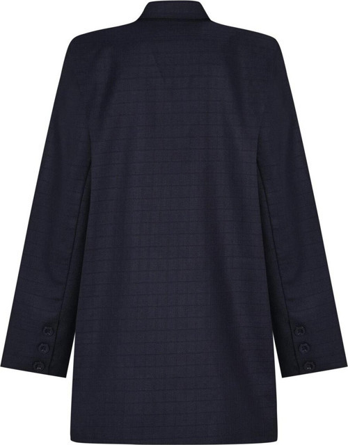 Kruvaze Oversize Blazer Ekose Lacivert Kareli