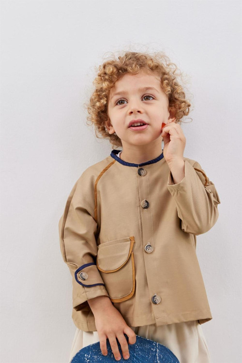 Çocuk Renkli Biyeli Ceket Camel