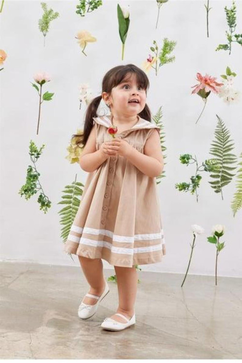 Denizci Yaka Elbise Camel