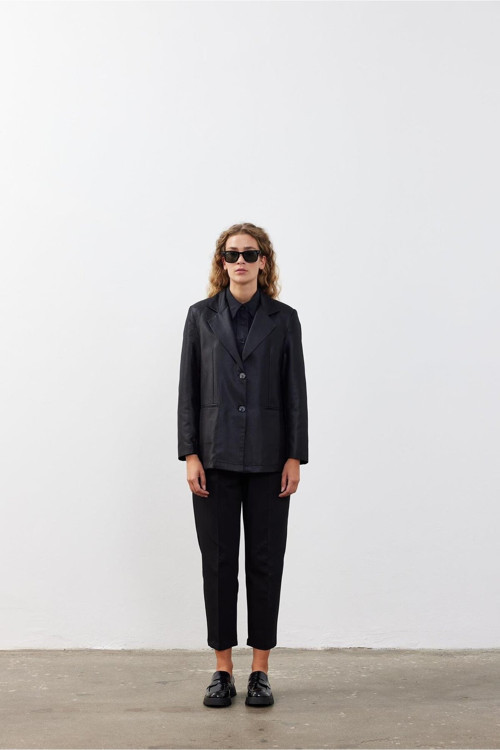 Tek Düğmeli Oversize Blazer Siyah Siyah