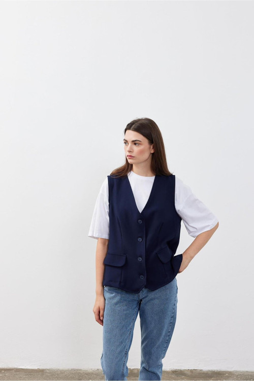 Oversize Kadın Yelek Lacivert
