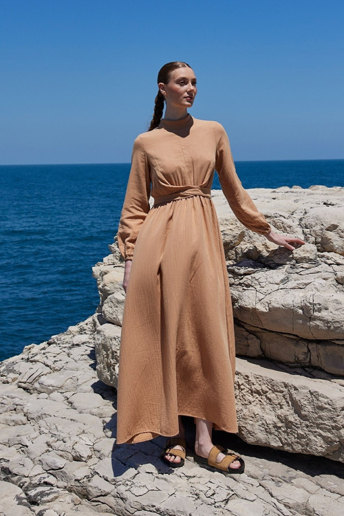 Müslin Elbise Camel