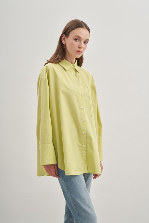 Oversize Poplin Gömlek Açık Yeşil