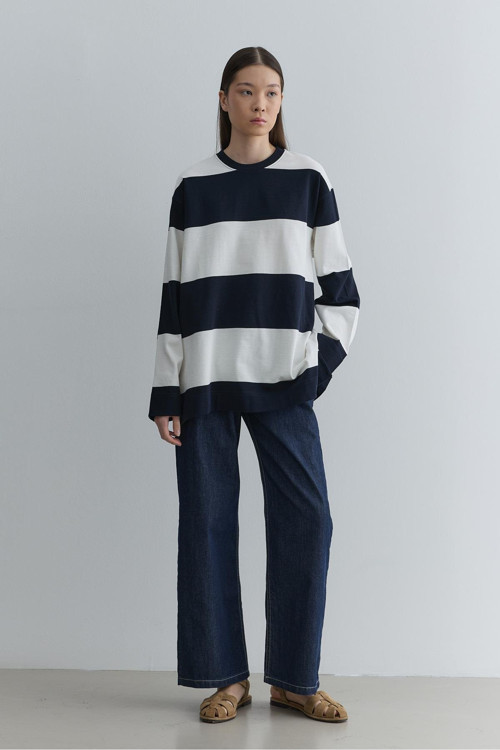 Premium Çizgili Sweatshirt Lacivert
