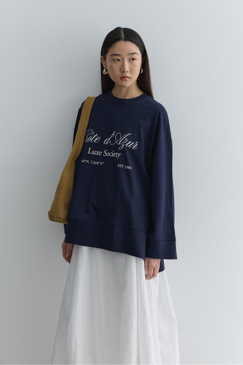 Baskılı Kalın Katlamalı Sweatshirt Lacivert