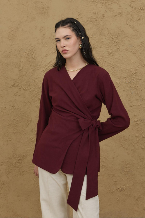 Bürümcük Kimono Gömlek Bordo