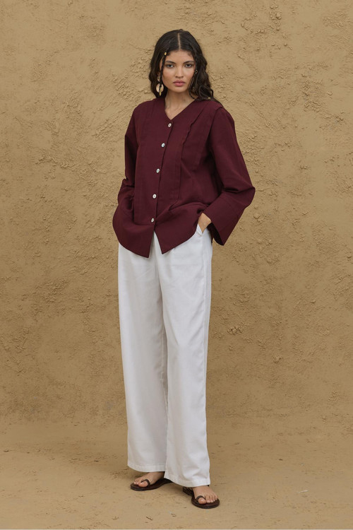 Nervürlü Kimono Gömlek Bordo