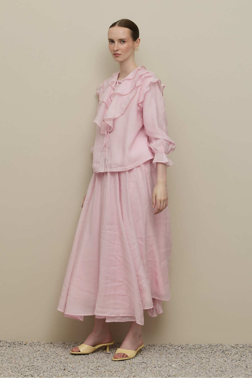 Çok Volanlı Gömlek Açık Pembe