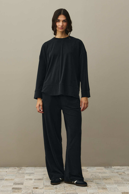 Tencel Modal Palazzo Takım Siyah