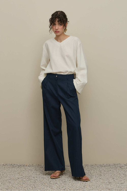 Keten Straight Pantolon Lacivert
