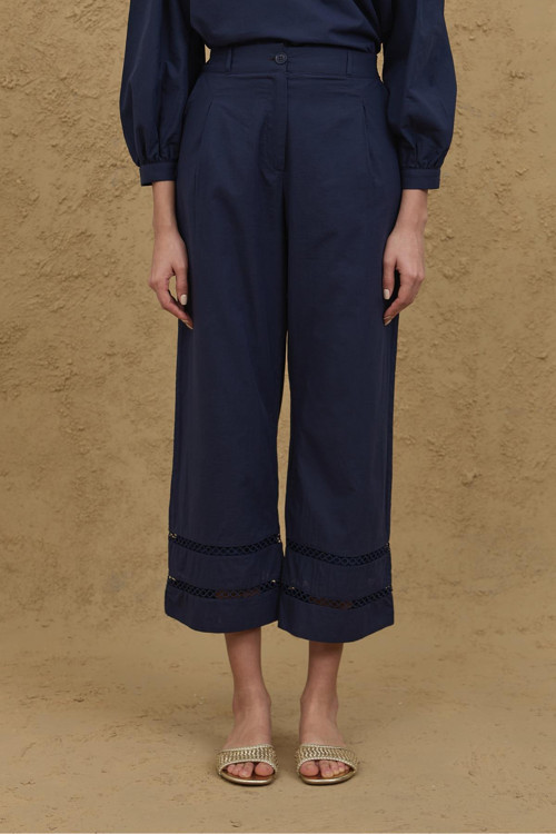 Culotte Kesim Pamuk Pantolon Lacivert