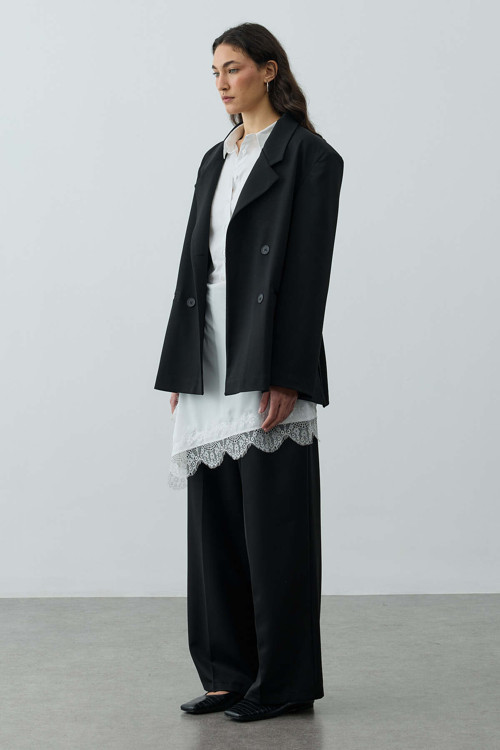 Kruvaze Oversize Blazer Siyah