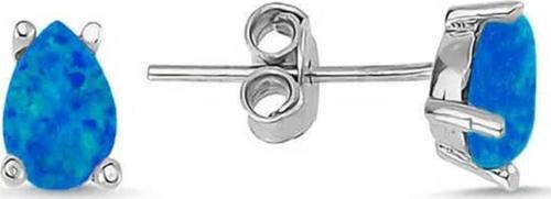 ​Gümüş Damla Koyu Mavi Opal Taş Küpe