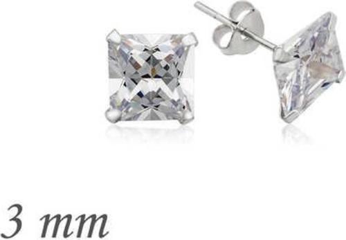 Gümüş Kare Tek Taş Zirkon Küpe - 3 mm