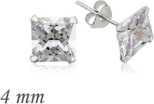 Gümüş Kare Tek Taş Zirkon Küpe - 4 mm