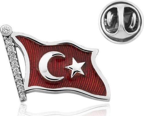 925 Ayar Gümüş Türk Bayrağı Rozet