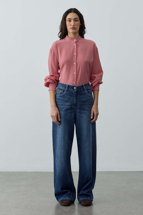 Yüksek Belli Straight Denim Pantolon Lacivert