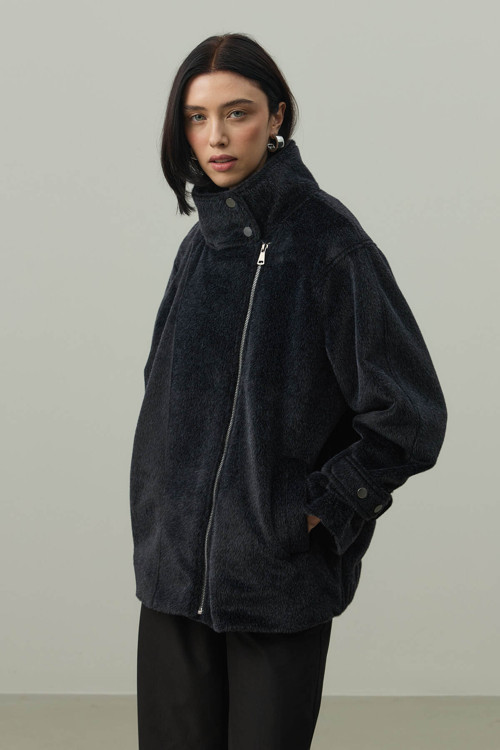 Oversize Biker Ceket Siyah