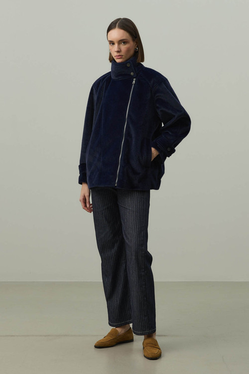 Oversize Biker Ceket Lacivert