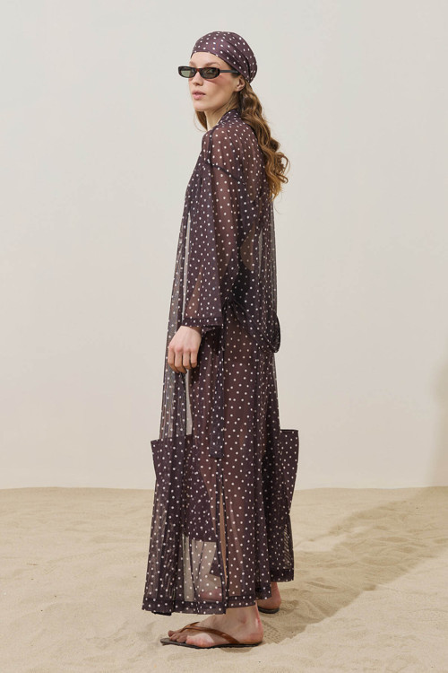 Puantiye Desenli Pareo Kimono Kahverengi