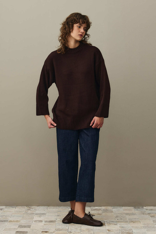 Oversize Örme Kazak Koyu Bordo