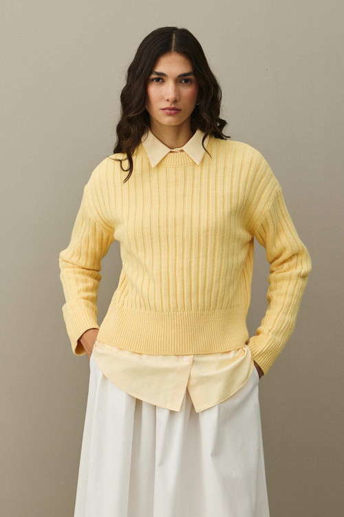 Fitilli Basic Crop Kazak Sarı