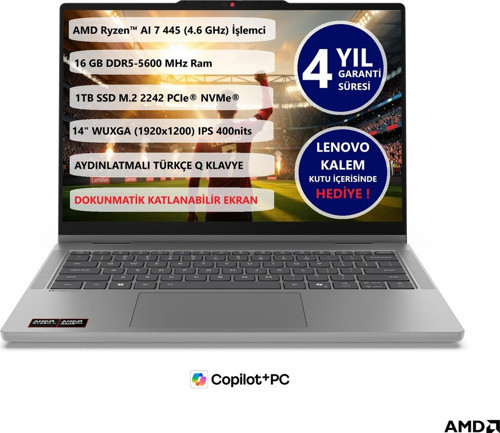 Ideapad 5 2 In 1 14AGP11 Amd Ryzen™ Aı 7 445 16GB 1 Tb SSD 14" Touch 83UH0049TR Freedos Dokunmatik Taşınabilir