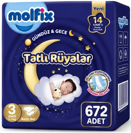 Tatlı Rüyalar Bebek Bezi 3 Beden 4-9 KG Midi 672 Adet Dev Ekonomik Fırsat Pk